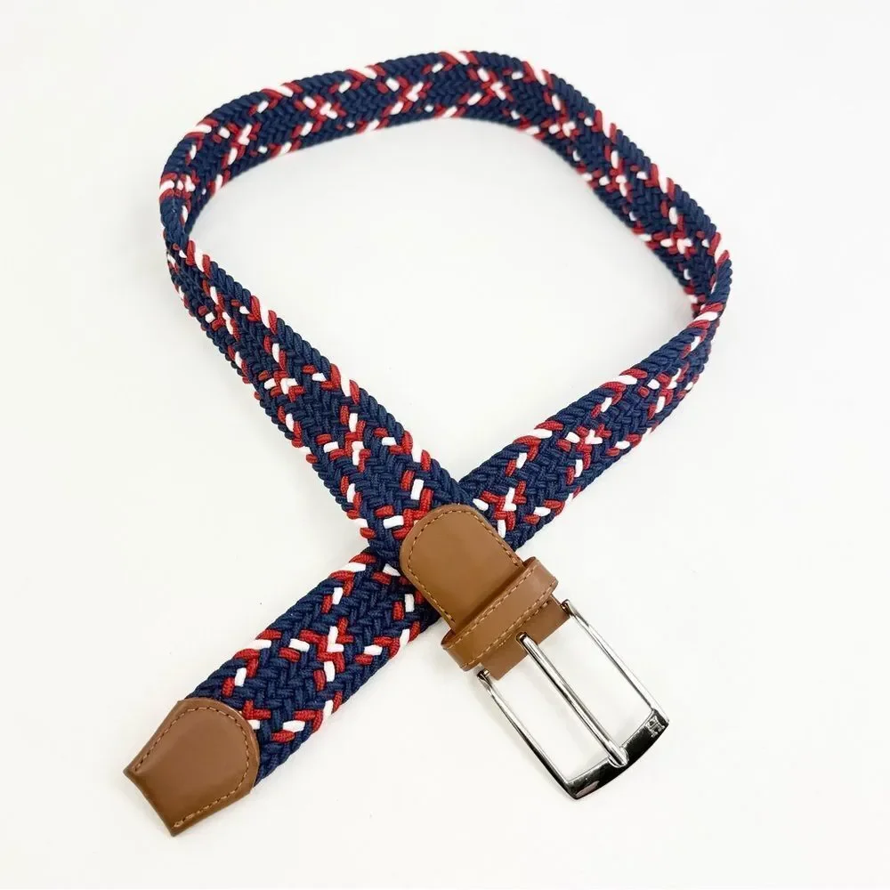 Tommy Hilfiger Red Blue White Woven Stretch Nautical Coastal Buckle Belt